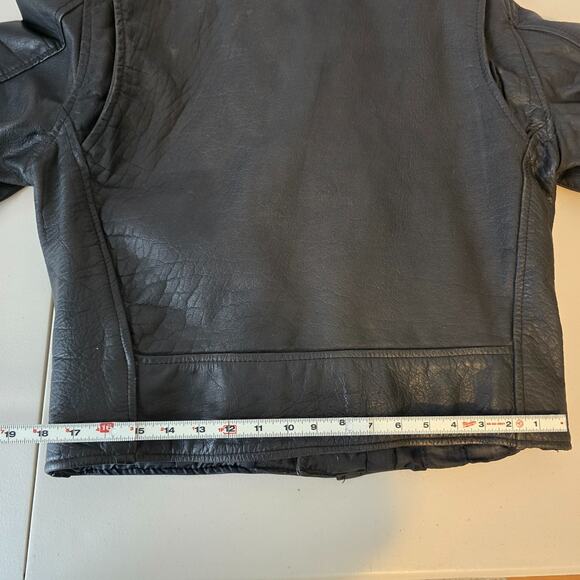 Prime Parts Leather Belted Motorcycle Jacket Men's 42 Black Biker Bomber USA VTG - Picture 16 of 16